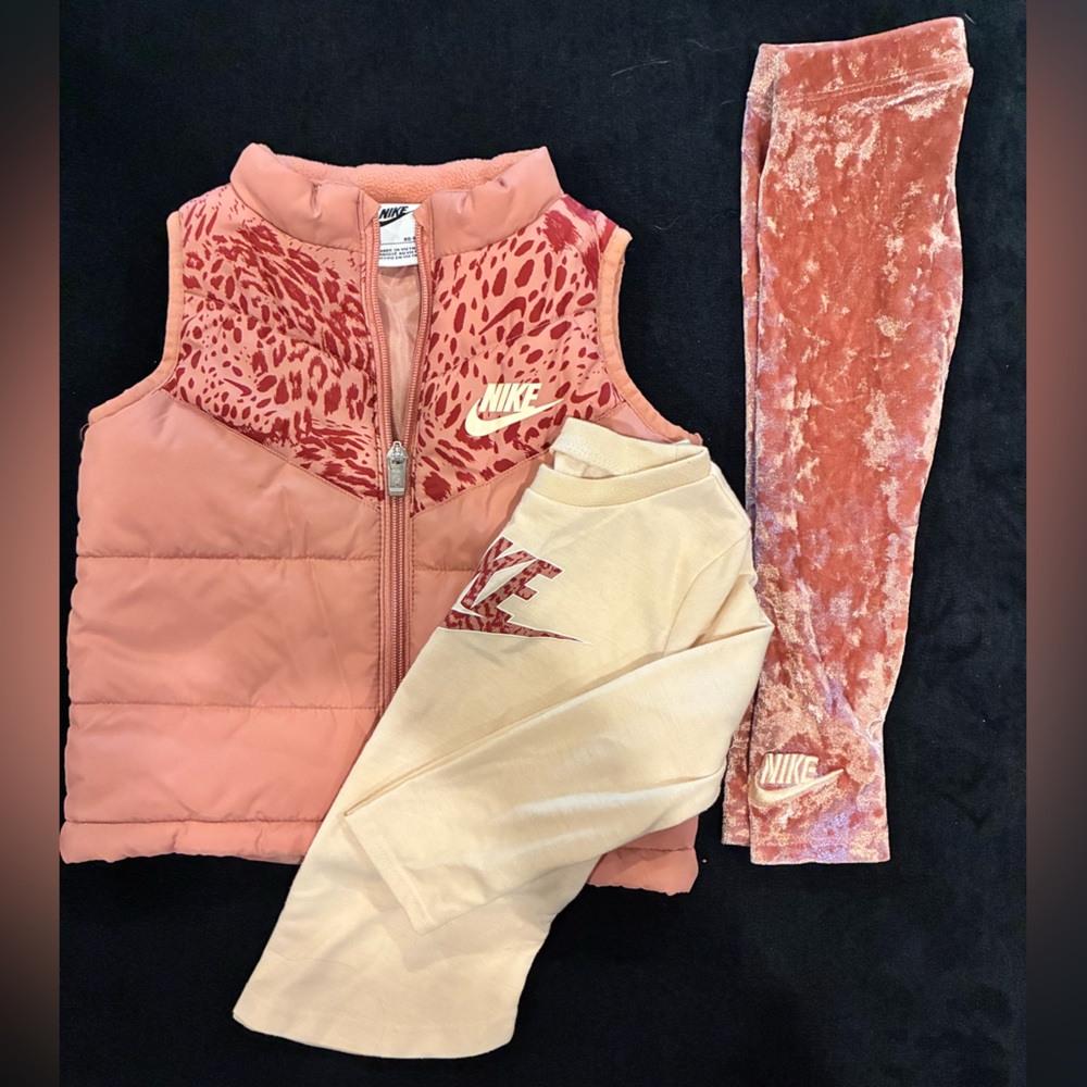 Nike Pink and Cream Leopard Print Vest, shirt and leggings set